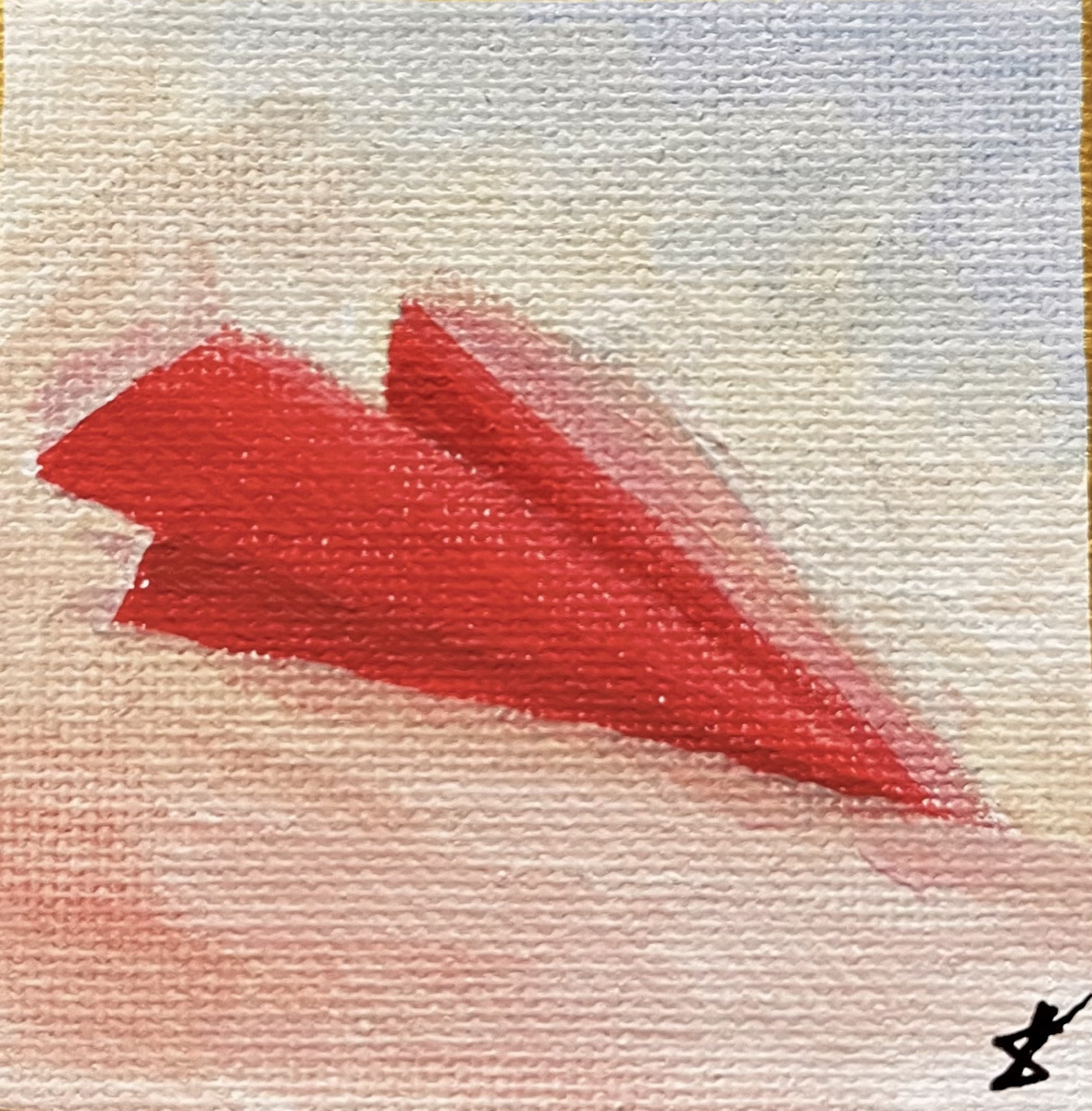 Painting of a red paper airplane.