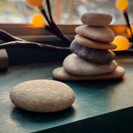 River stones on a windowsill